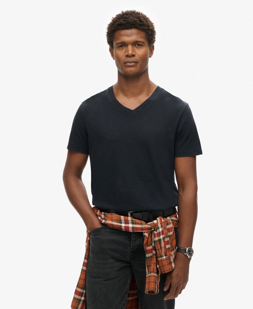 t-shirt met v-hals en korte mouwen van slubstof in eclipse navy