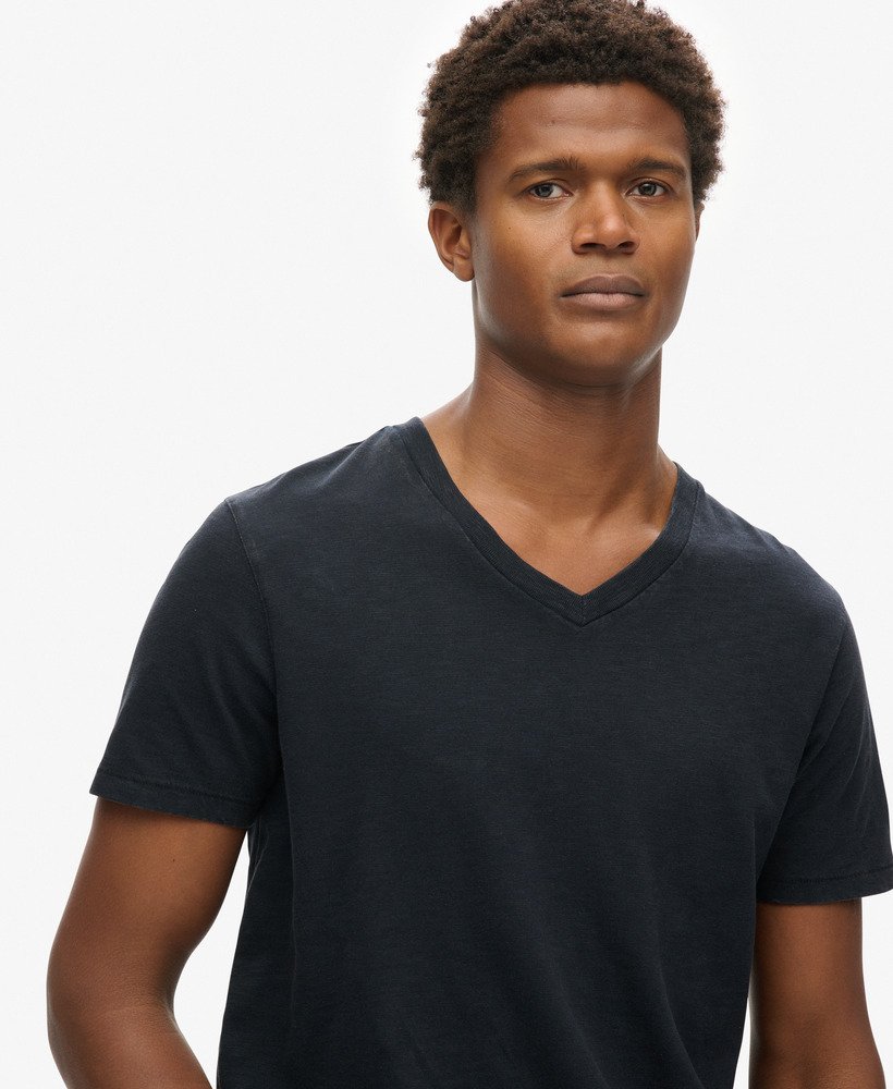 t-shirt met v-hals en korte mouwen van slubstof in eclipse navy