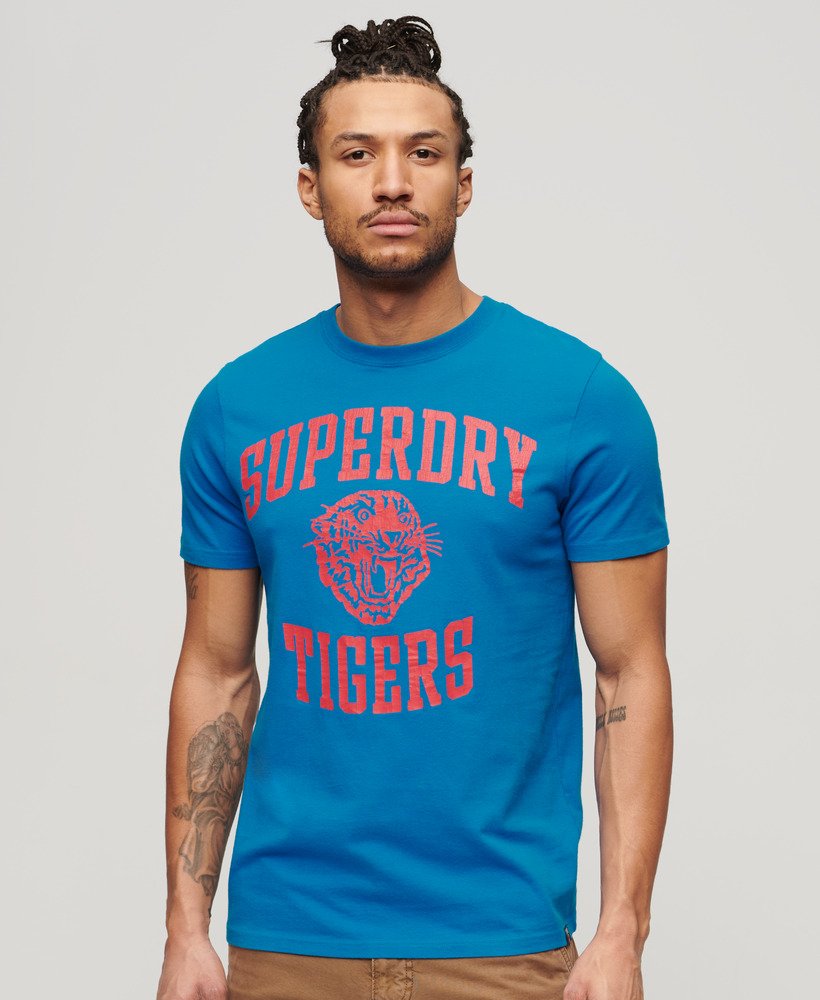 atletisch t-shirt met graphic print in super denby blue