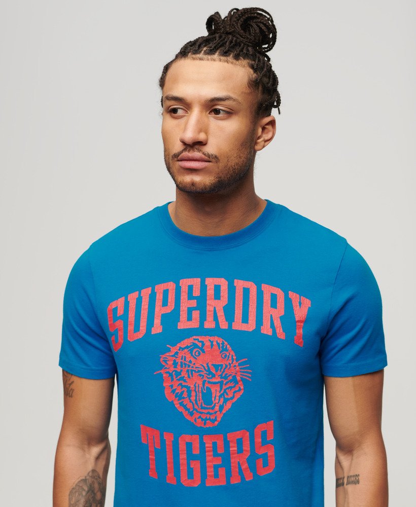 atletisch t-shirt met graphic print in super denby blue