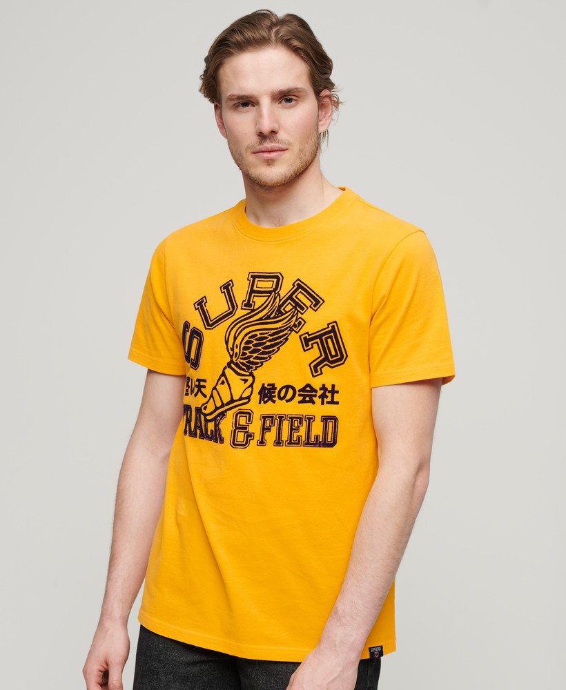 atletisch t-shirt met graphic print in utah gold
