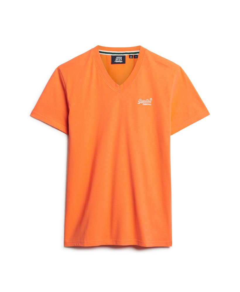 t-shirt met v-hals en essential-logo van biologisch katoen in sunburst coral.