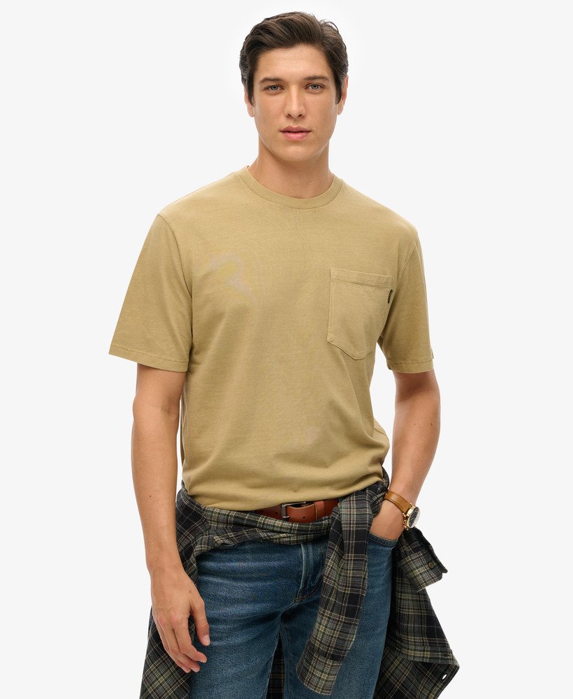 t-shirt met zakje en contrasterende stiksels in gewassen cappuccino.