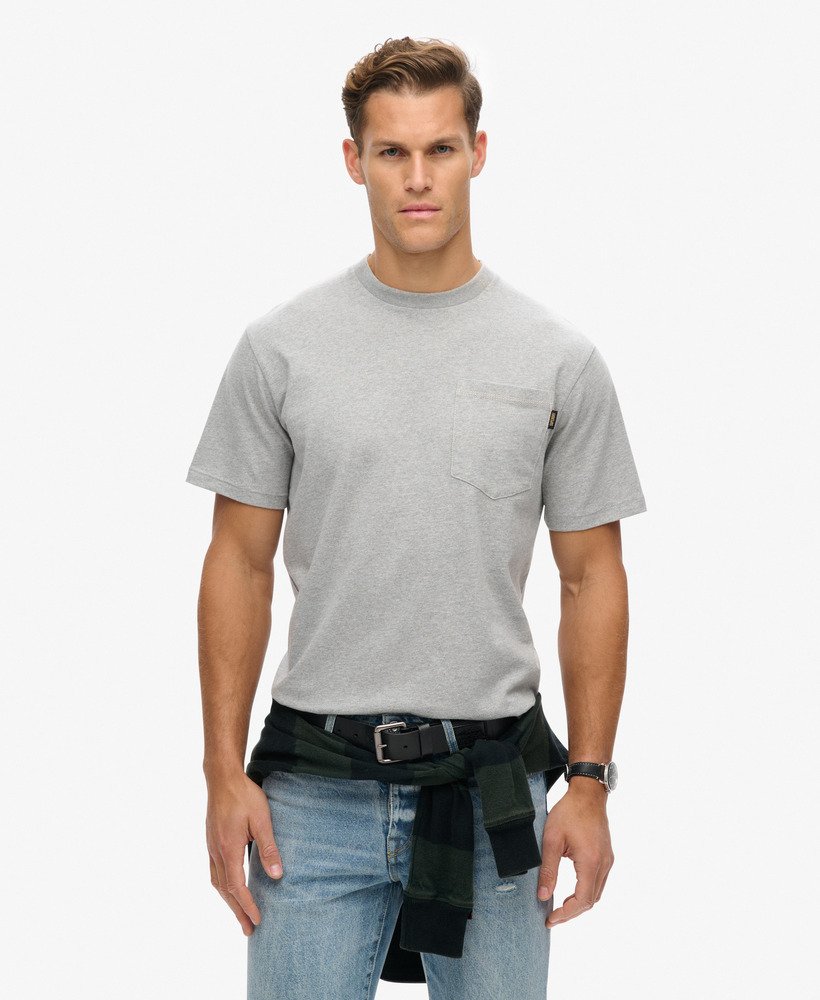 t-shirt met contrasterende stiksels op de borstzak in gewassen collegegrijs gemêleerd