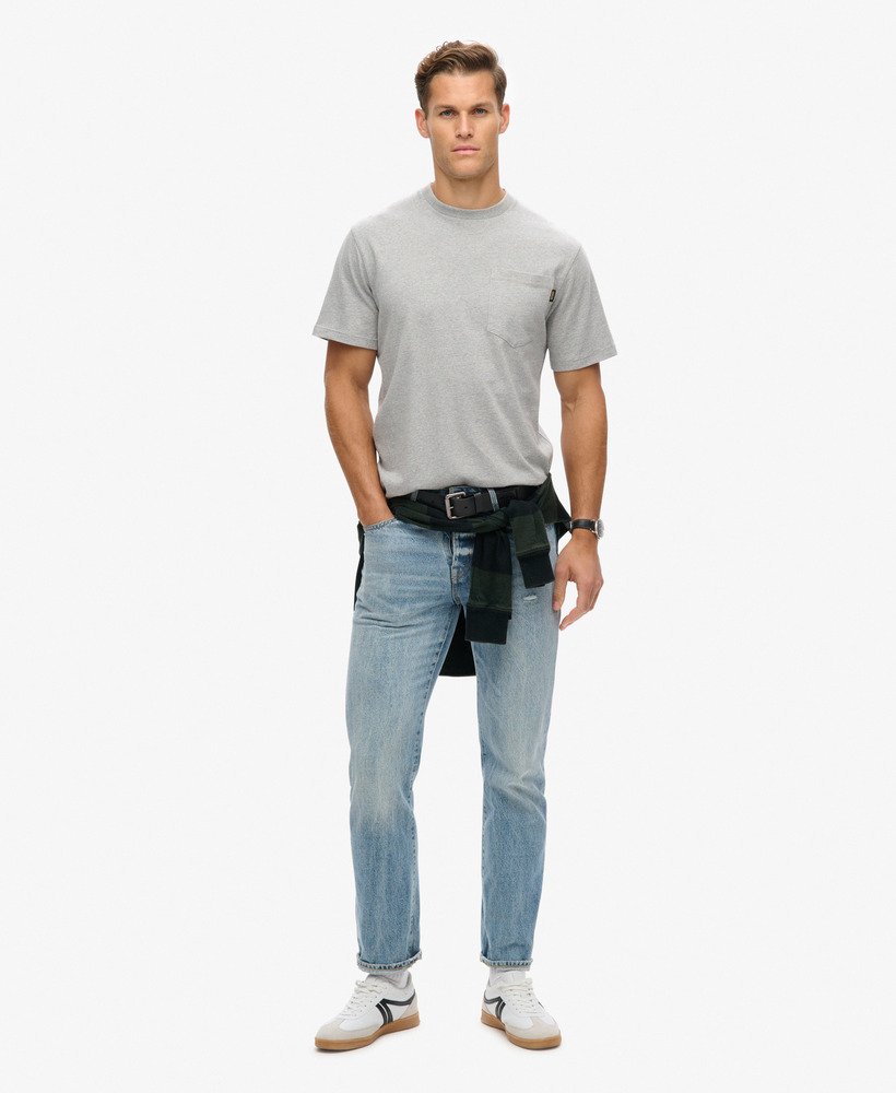 t-shirt met contrasterende stiksels op de borstzak in gewassen collegegrijs gemêleerd