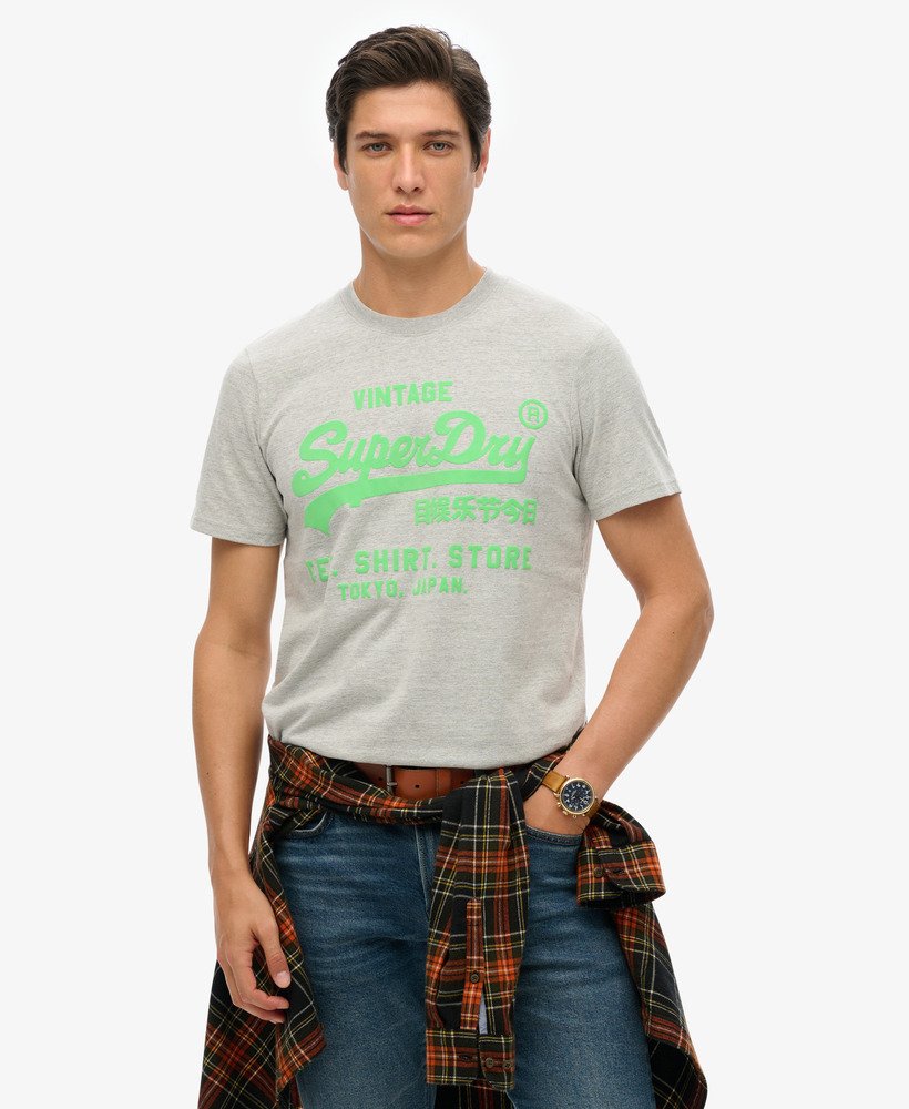 neon vintage logo t-shirt in sportief grijs gemêleerd