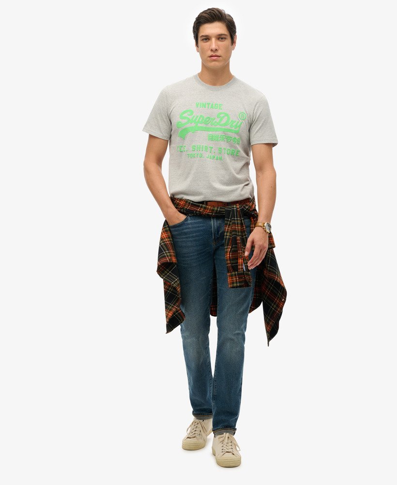 neon vintage logo t-shirt in sportief grijs gemêleerd