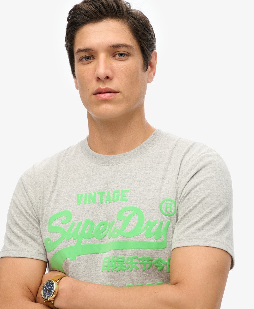 neon vintage logo t-shirt in sportief grijs gemêleerd