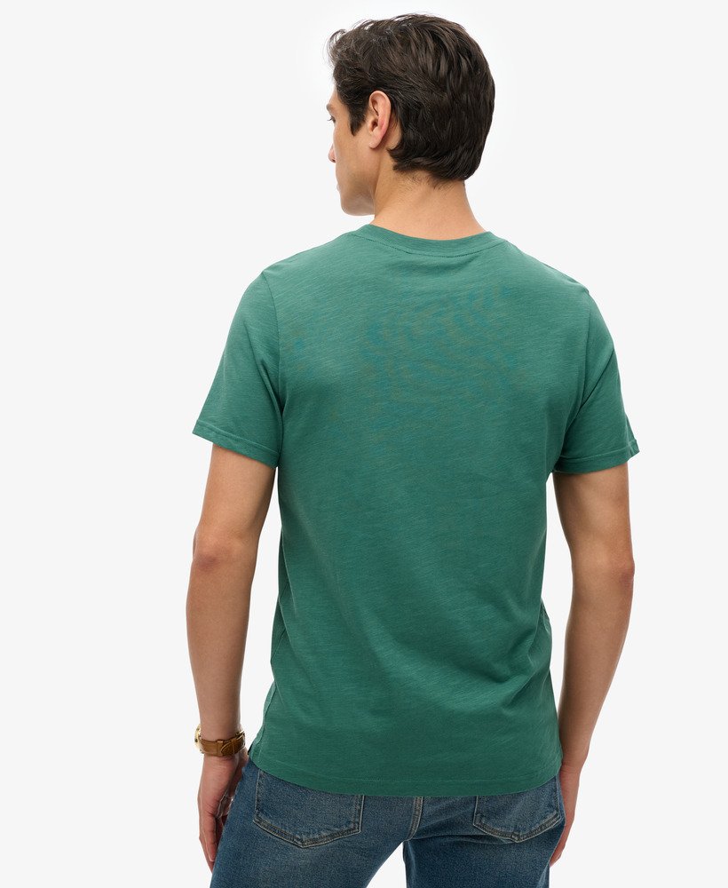 metallic werkshirt met grafische print in dennengroene slub