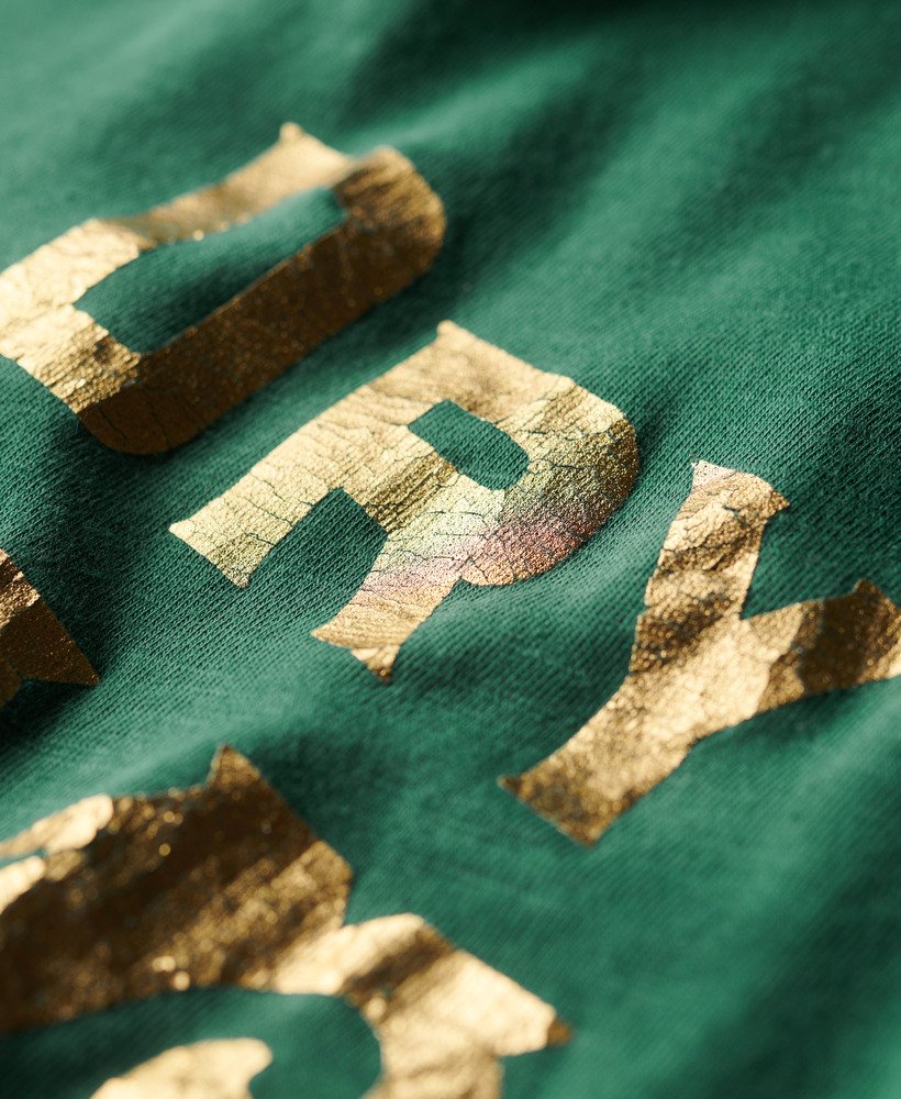metallic werkshirt met grafische print in dennengroene slub