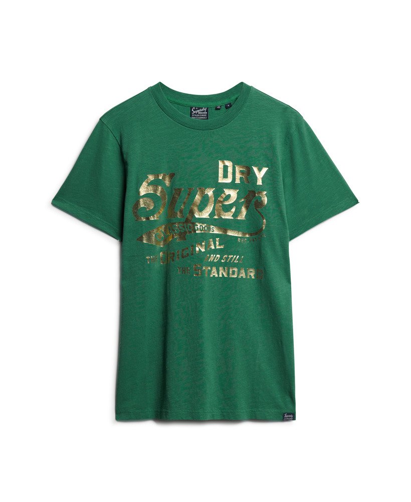 metallic werkshirt met grafische print in dennengroene slub