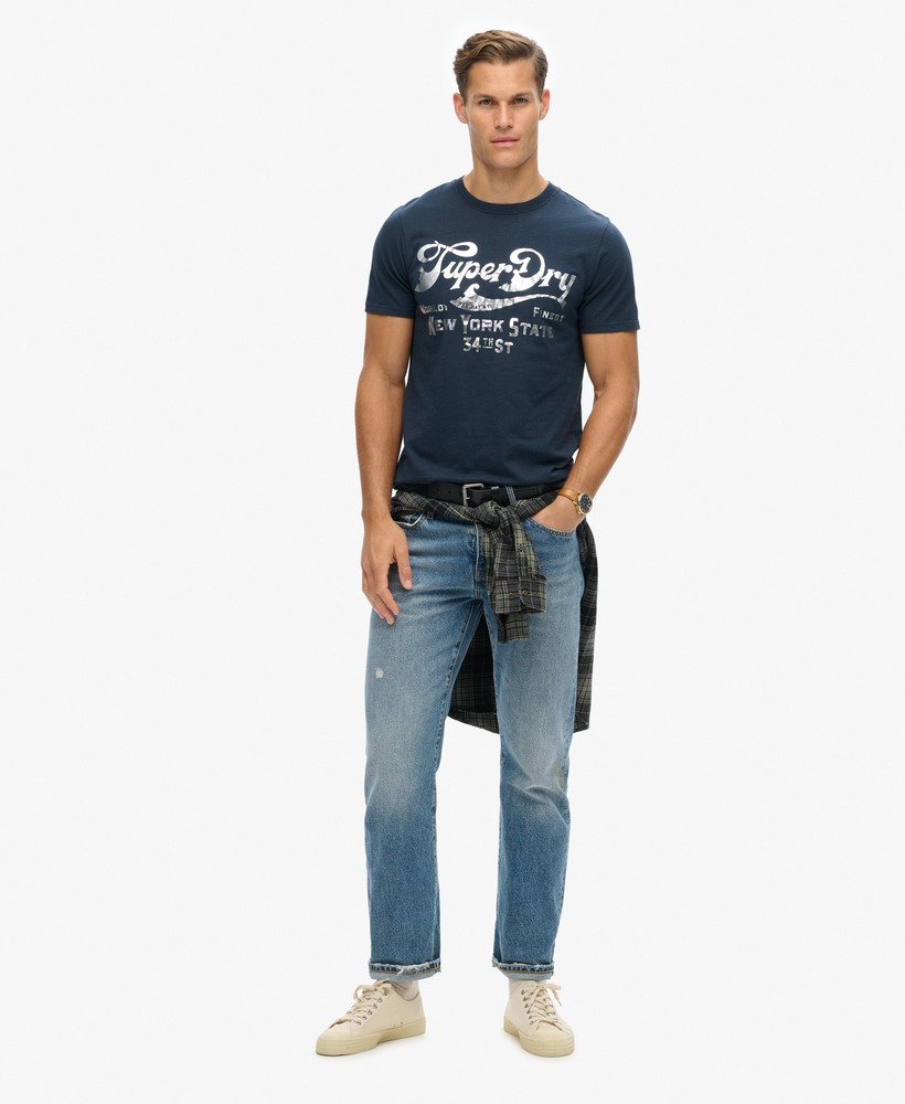 metallic workwear graphic t-shirt in eclipse navy slub