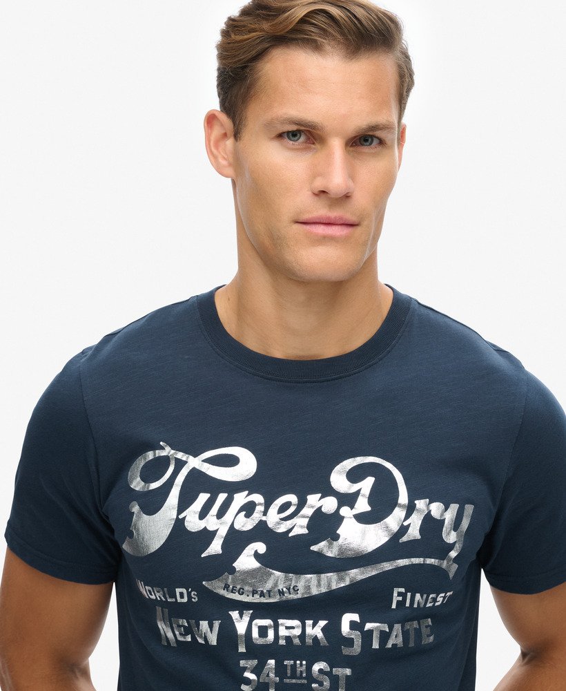 metallic workwear graphic t-shirt in eclipse navy slub