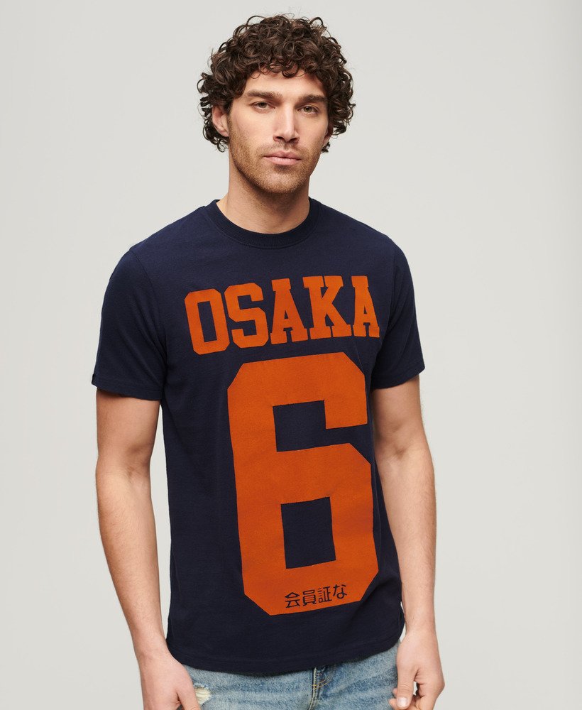 osaka 6 grafisch t-shirt in marineblauw gemêleerd