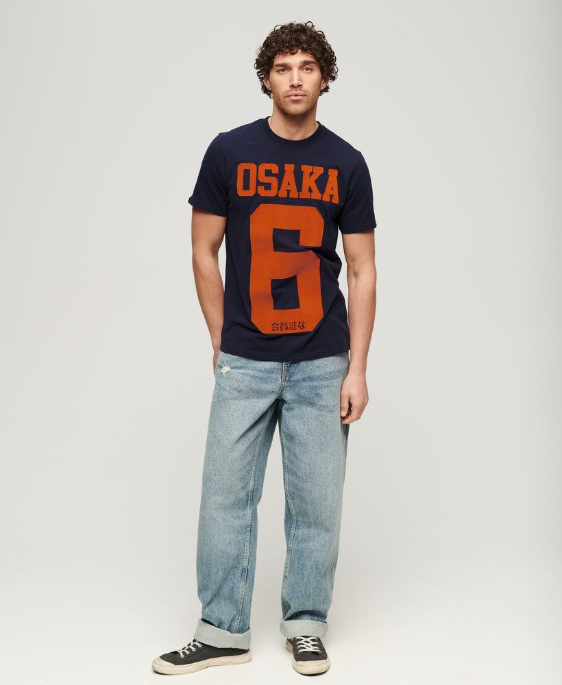 osaka 6 grafisch t-shirt in marineblauw gemêleerd