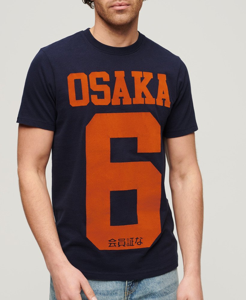 osaka 6 grafisch t-shirt in marineblauw gemêleerd