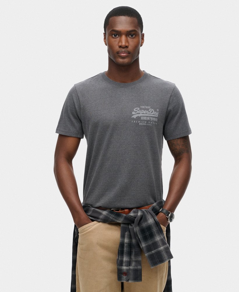 vintage logo heritage t-shirt met borstplaat in granietgrijs gemêleerd