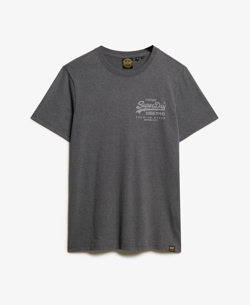 vintage logo heritage t-shirt met borstplaat in granietgrijs gemêleerd