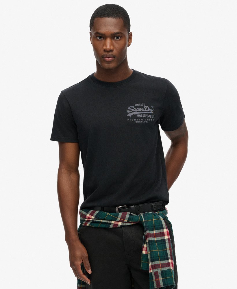 vintage logo heritage t-shirt met borstplaat in nero black marl