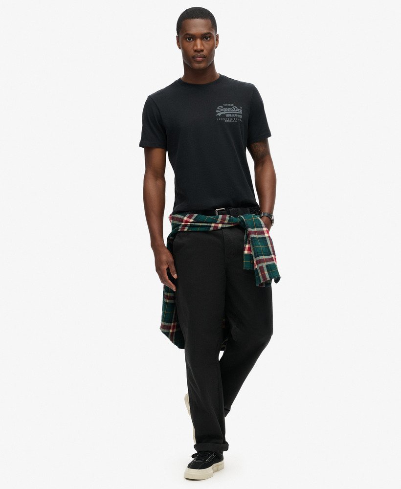 vintage logo heritage t-shirt met borstplaat in nero black marl
