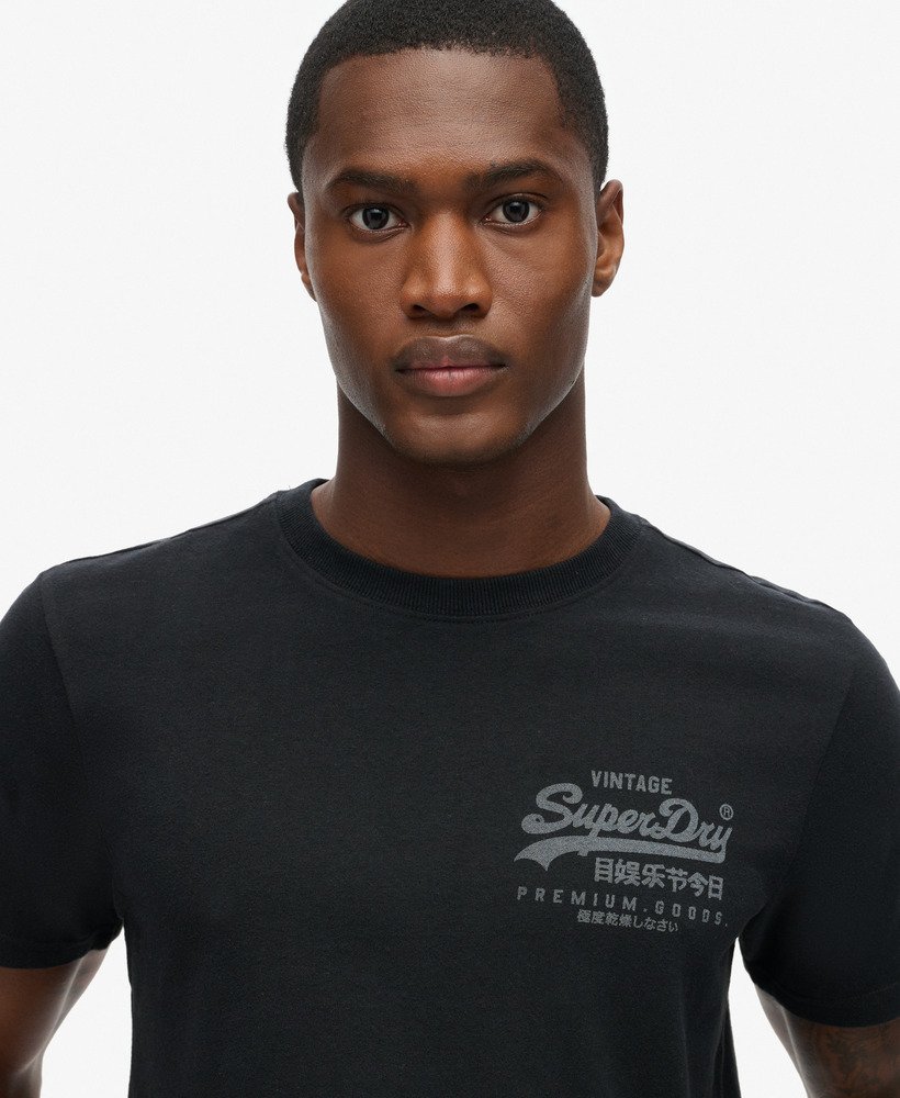 vintage logo heritage t-shirt met borstplaat in nero black marl