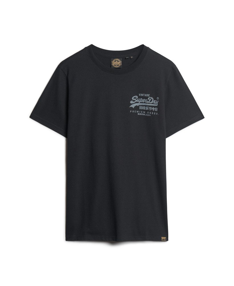 vintage logo heritage t-shirt met borstplaat in nero black marl