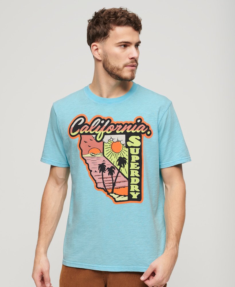 neon travel graphic loose t-shirt in kingfisher blue slub