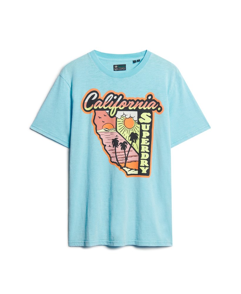 neon travel graphic loose t-shirt in kingfisher blue slub