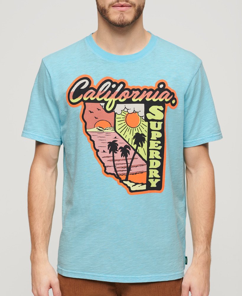 neon travel graphic loose t-shirt in kingfisher blue slub