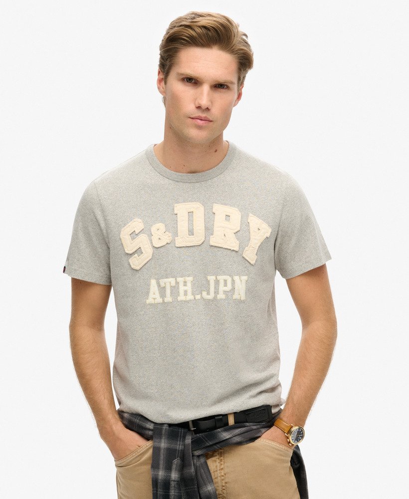 vintage sportief t-shirt met korte mouwen in lichtgrijs gemêleerd.