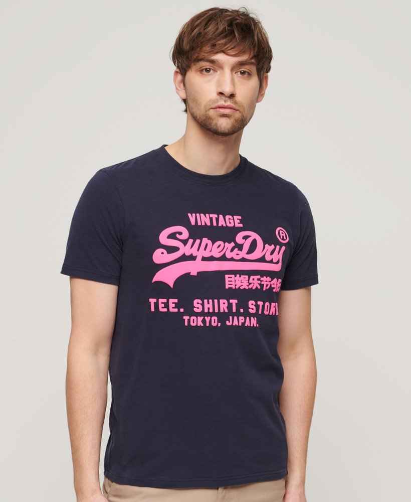 neon vintage logo t-shirt in frans marineblauw