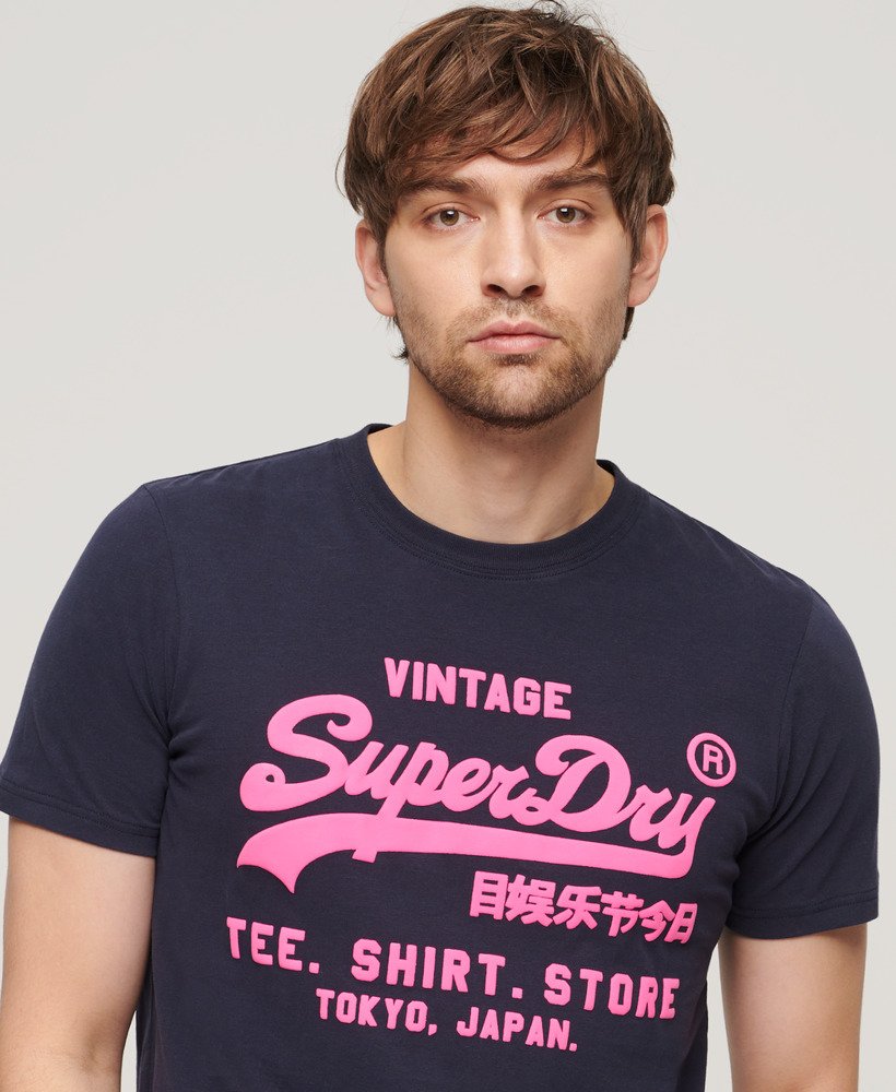 neon vintage logo t-shirt in frans marineblauw