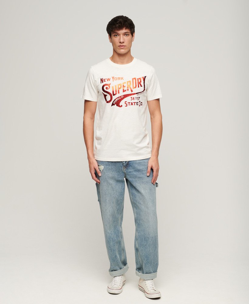 metallic werkshirt met grafische print in winterwit met structuurverf.