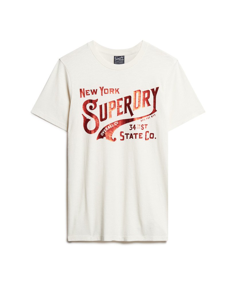 metallic werkshirt met grafische print in winterwit met structuurverf.