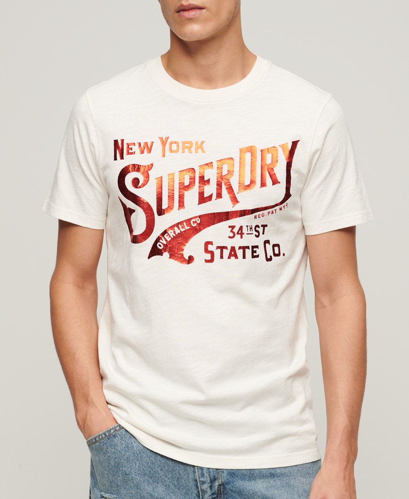 metallic werkshirt met grafische print in winterwit met structuurverf.