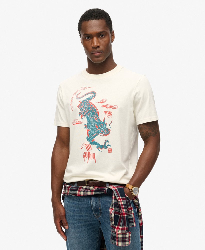 superdry x komodo kailash dragon t-shirt in nieuw krijtwit