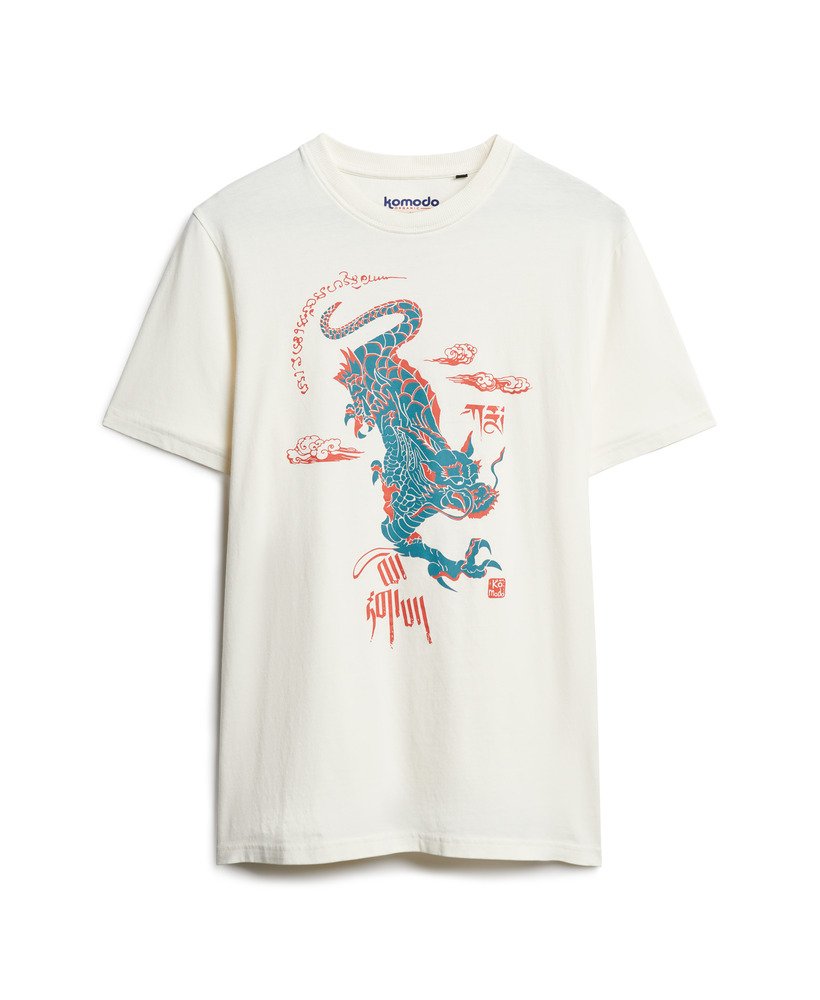 superdry x komodo kailash dragon t-shirt in nieuw krijtwit