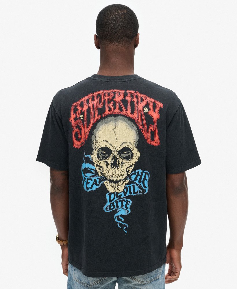 biker rock graphic loose t-shirt in heavy metal black