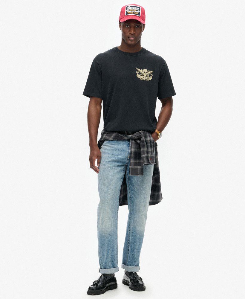 biker rock graphic loose t-shirt in heavy metal black
