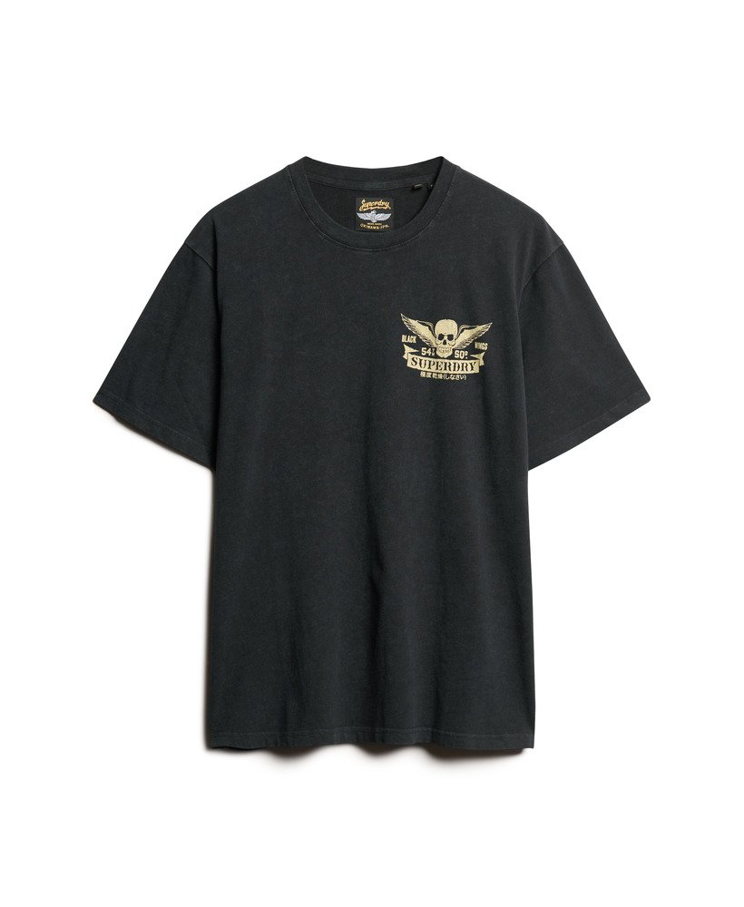 biker rock graphic loose t-shirt in heavy metal black