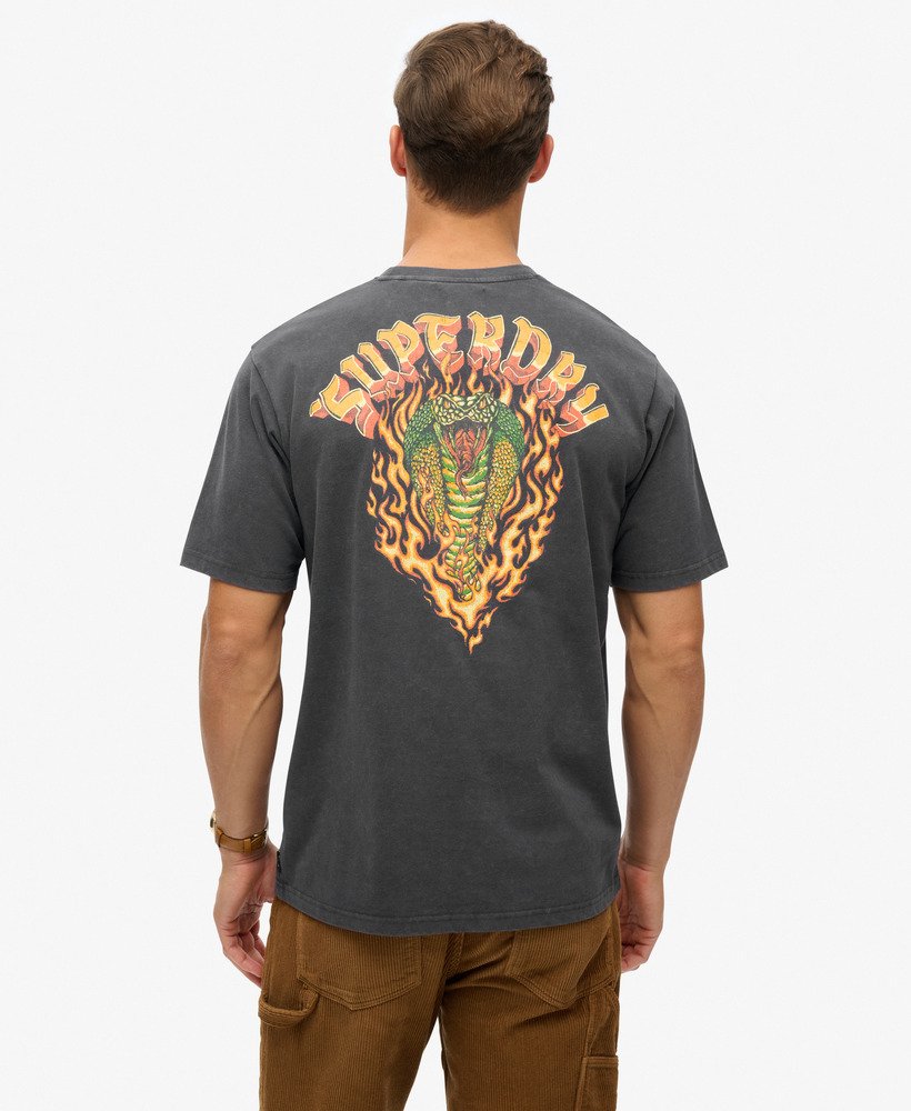 biker rock graphic loose t-shirt in light viper black