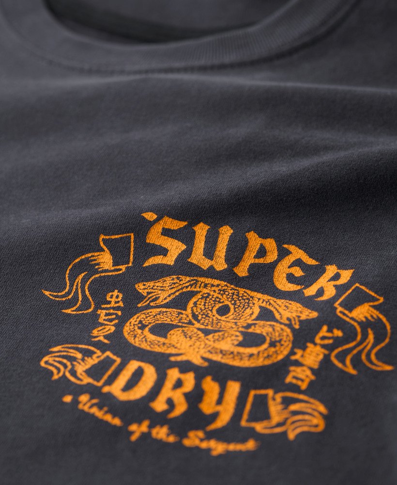 biker rock graphic loose t-shirt in light viper black