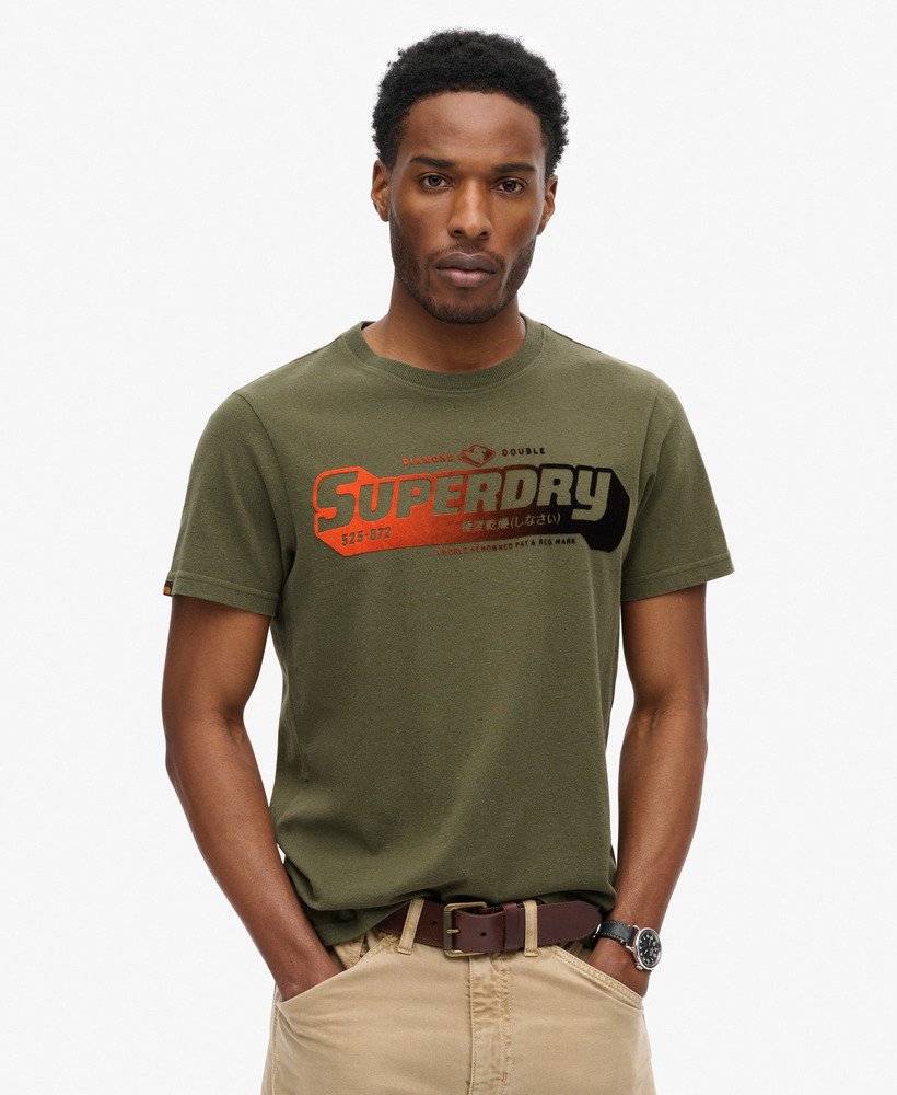 t-shirt met fluweelachtige vervaagde print in kaki groen gemêleerd