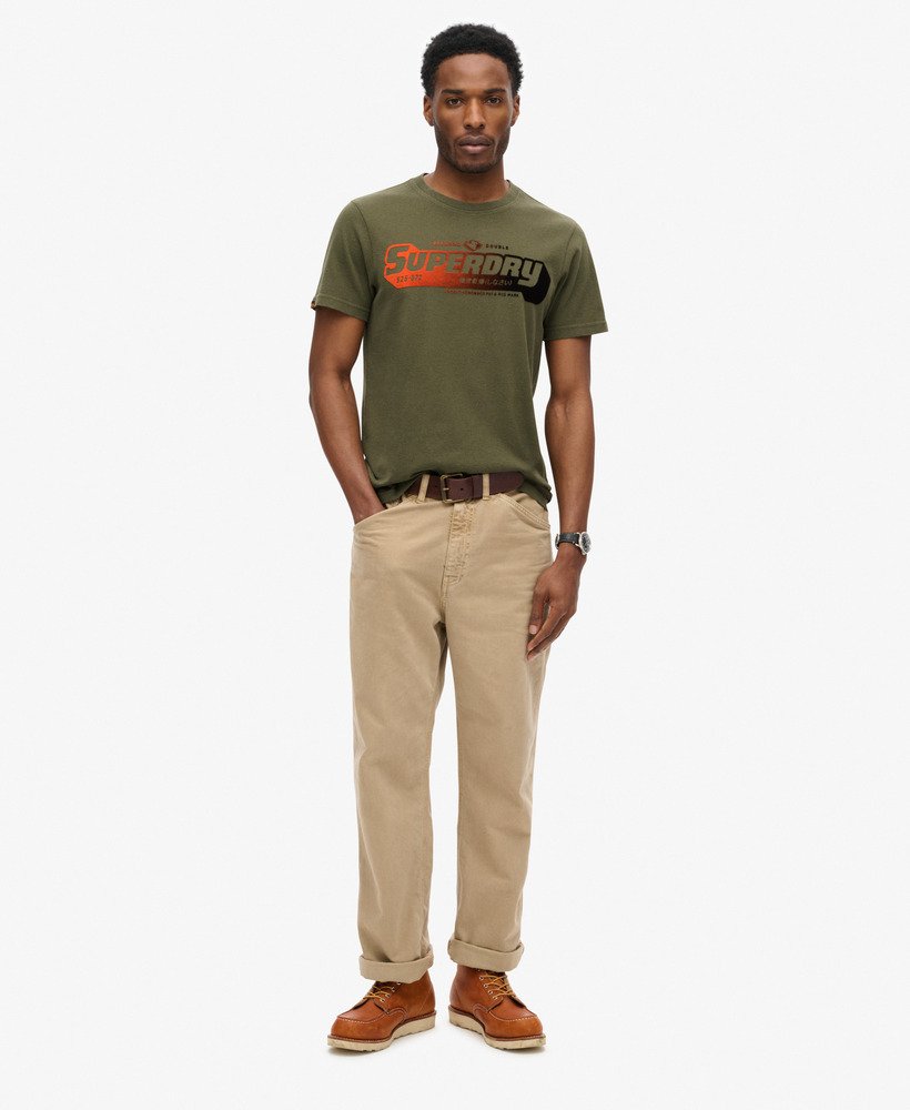 t-shirt met fluweelachtige vervaagde print in kaki groen gemêleerd