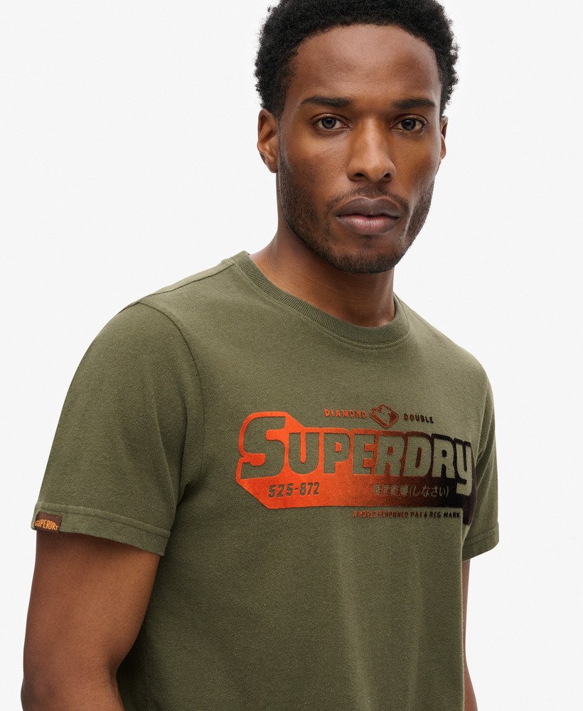 t-shirt met fluweelachtige vervaagde print in kaki groen gemêleerd