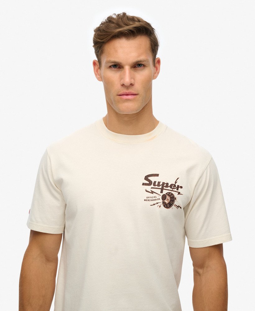 lo-fi punk graphic losvallend t-shirt in crèmekleur.
