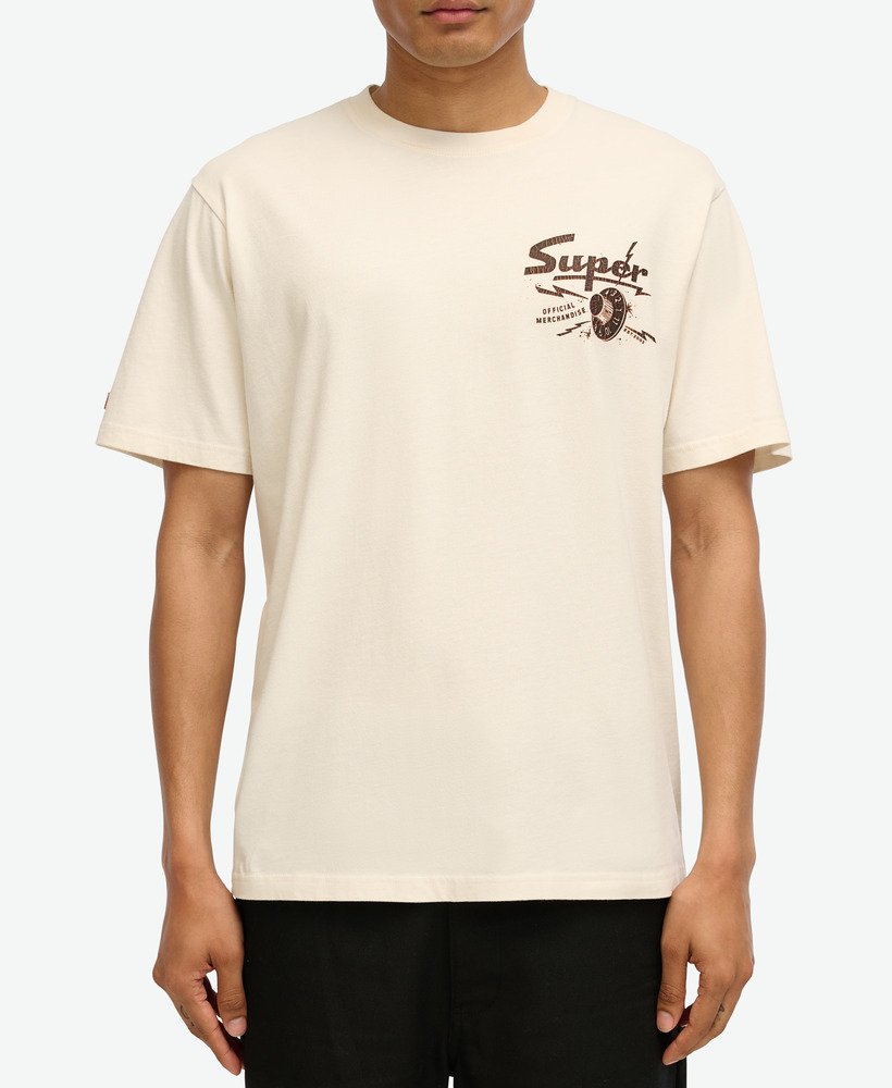 lo-fi punk graphic losvallend t-shirt in crèmekleur.