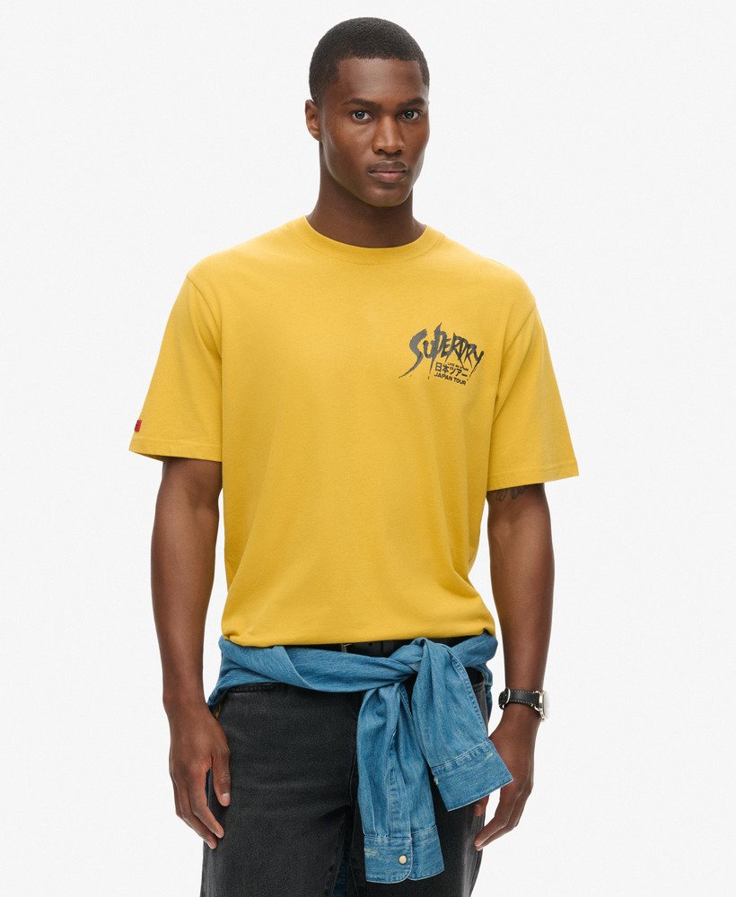 lo-fi punk graphic losvallend t-shirt in oliegeel