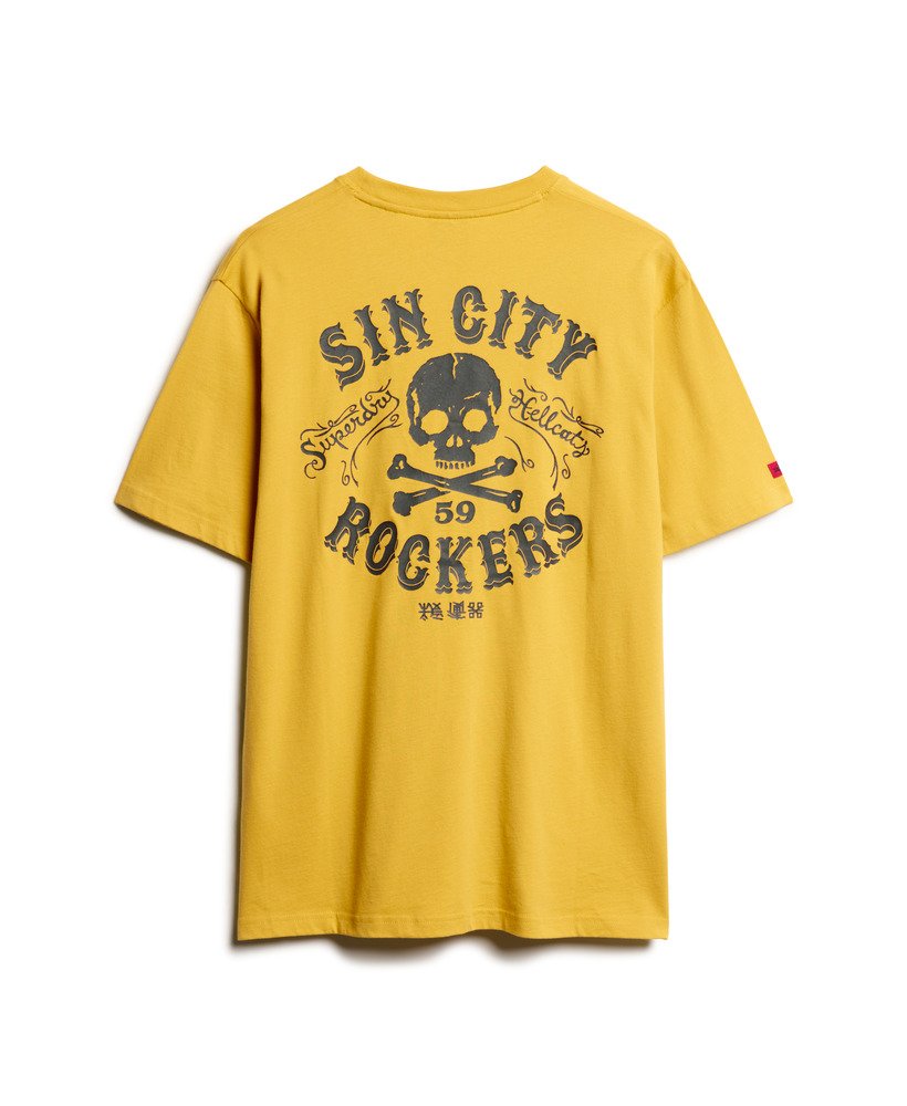 lo-fi punk graphic losvallend t-shirt in oliegeel