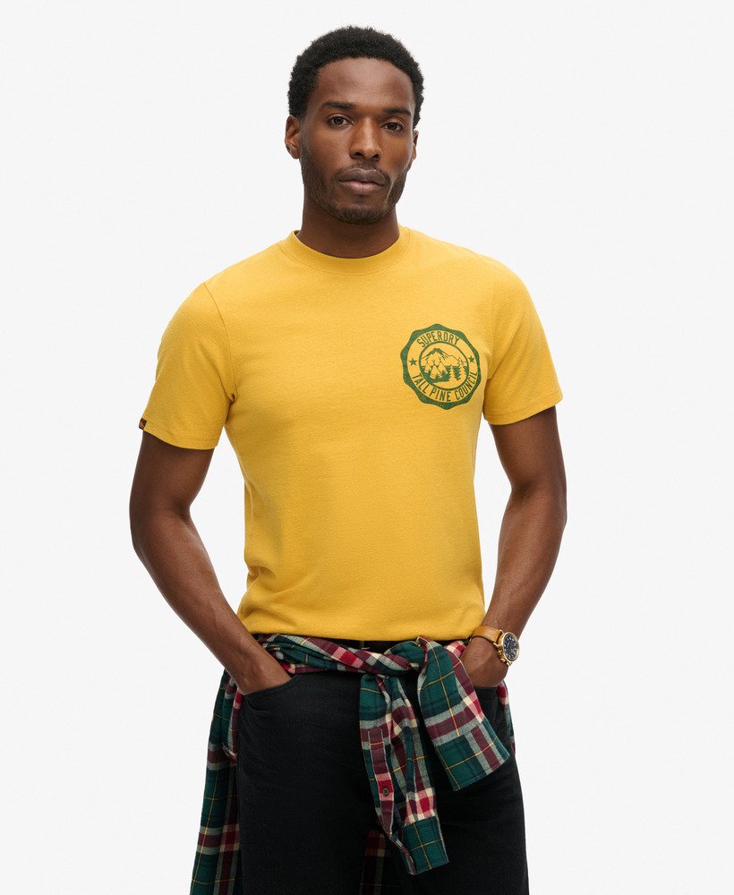 outdoor t-shirt met grafische print in mosterdgeel gemêleerd